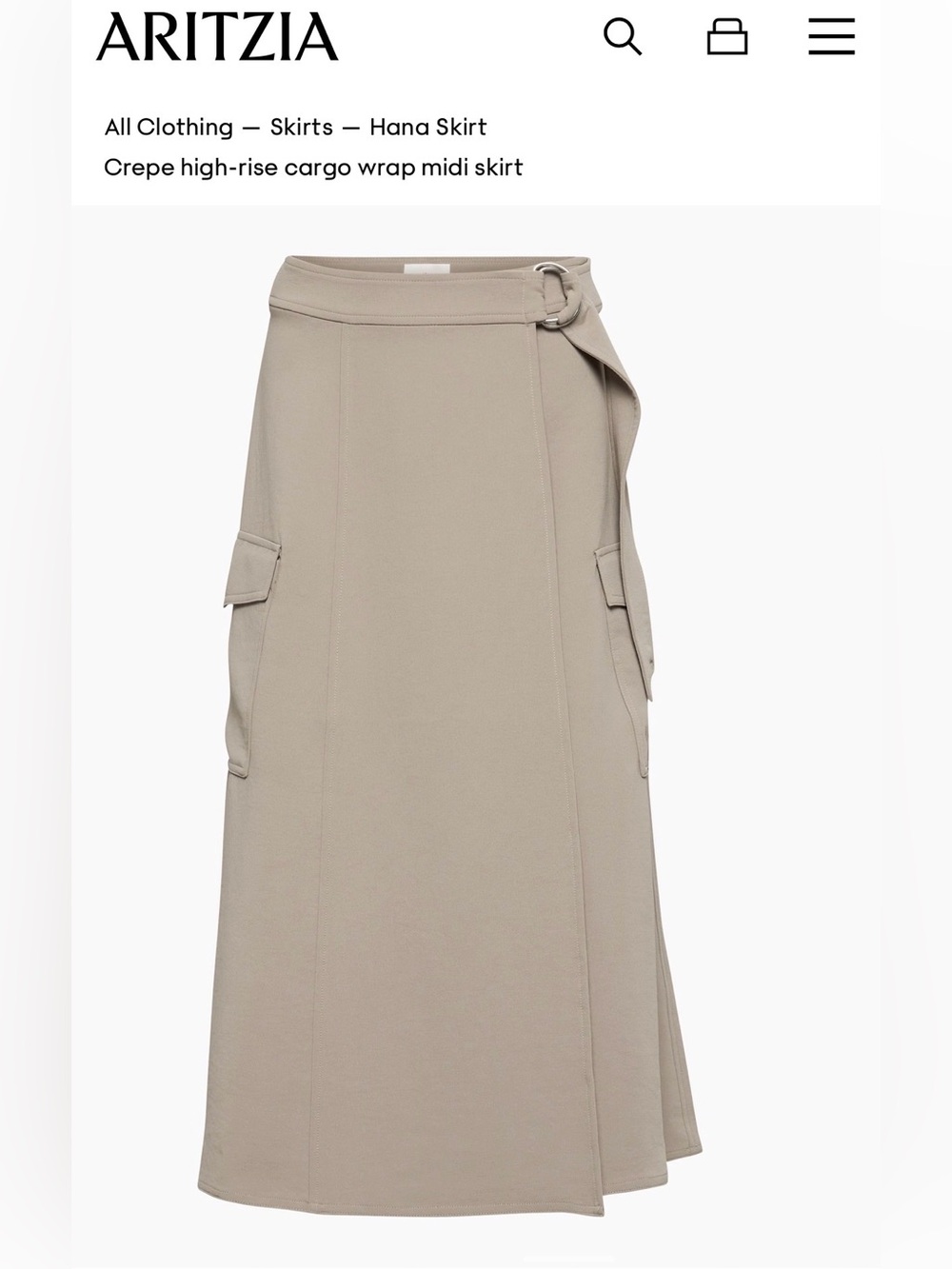 BNWT Wilfred Hana Size Medium Crepe High-Rise Cargo Wrap Midi Skirt - Taupe